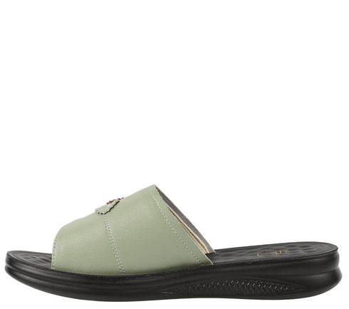 Papuci casual, dama, FORMAZIONE, 3602Q07 verde, piele naturala